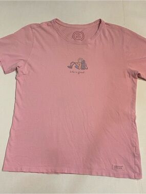 Life Is Good “Jake” Backpacking Pink Relaxed Graphic Tee, size M